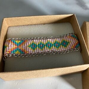 Adjustable Multicolor Seed Bead Bracelet with Silver Chain NWT